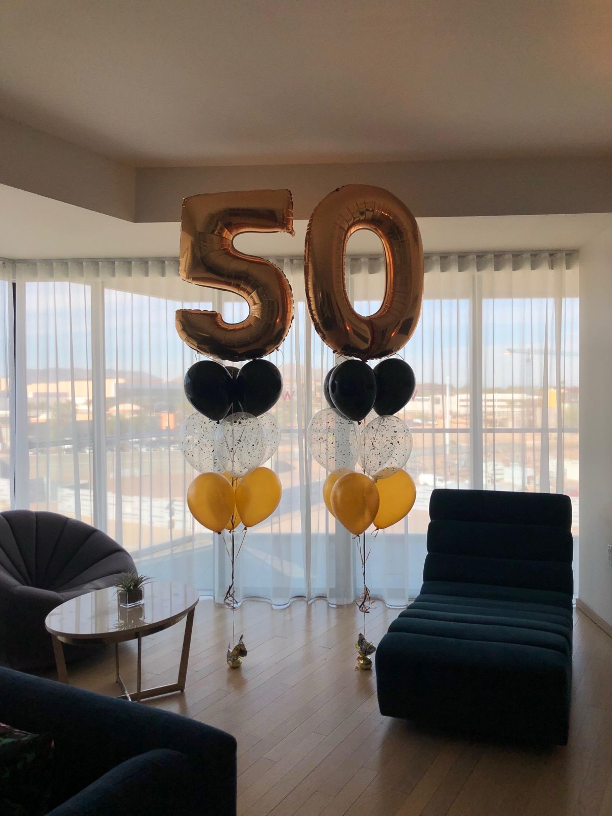 Rose gold number balloon bouquet by AZ Party Mart