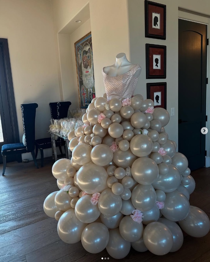 Balloon wedding dress display built as a specialty installation
