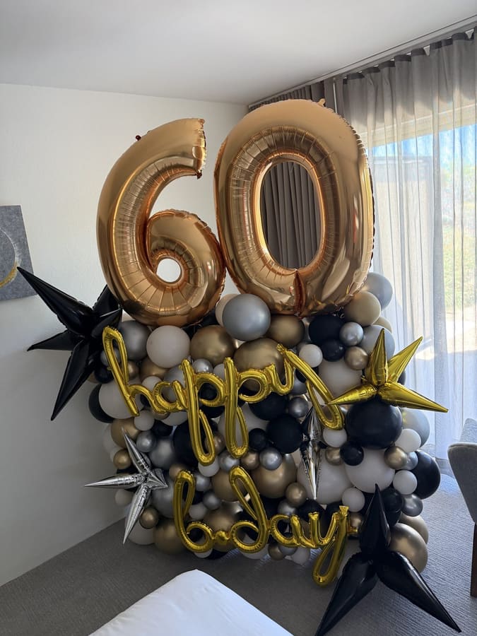 Number 60 balloon floor feature by AZ Party Mart