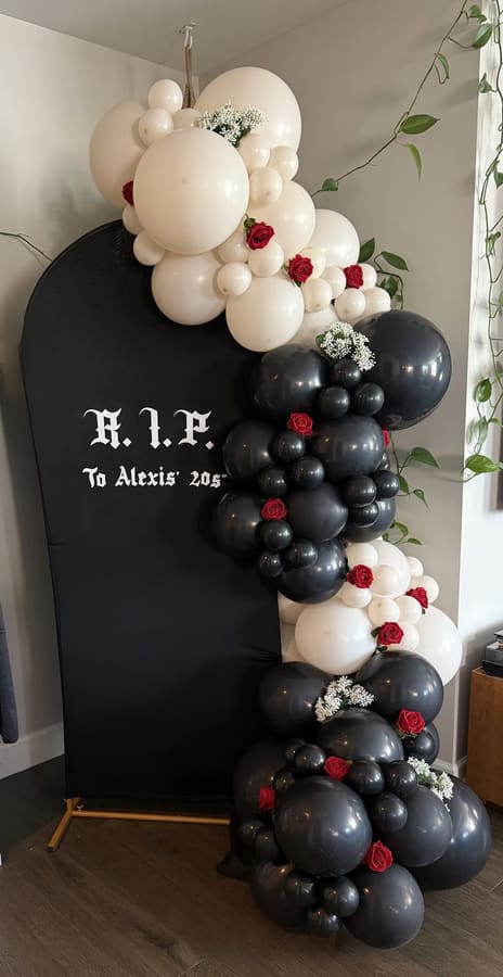 Halloween RIP organic balloon garland by AZ Party Mart