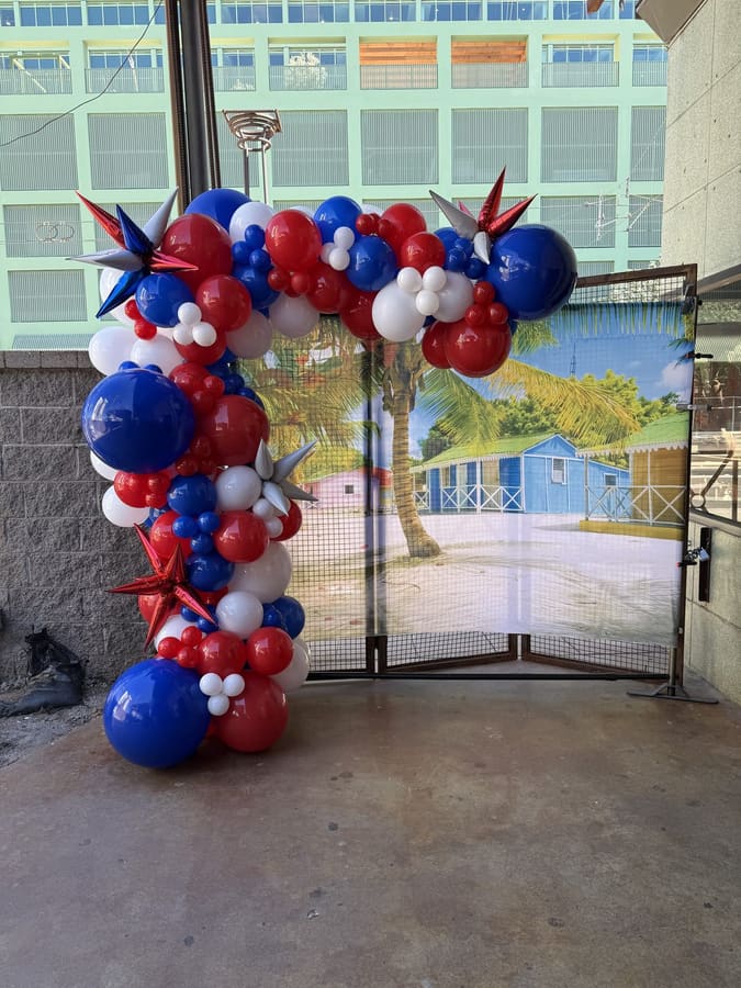 Red, white and blue organic balloon garland by AZ Party Mart